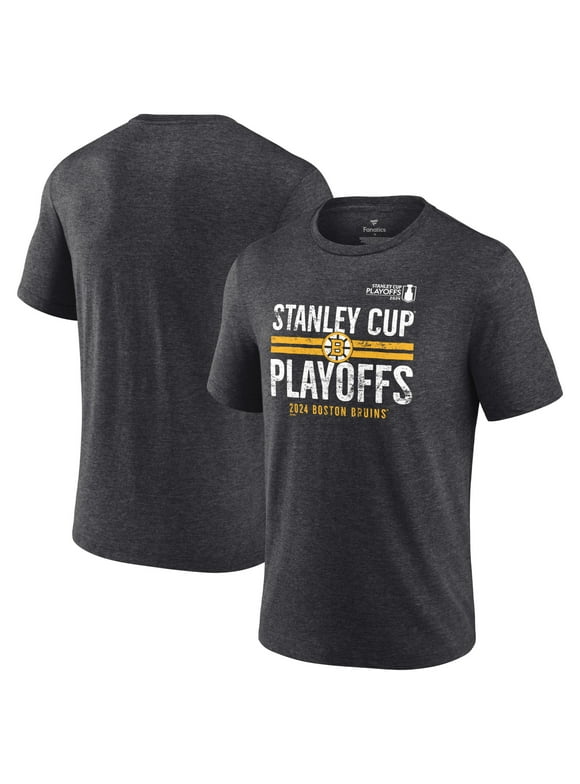 Men's Fanatics Branded  Heather Charcoal Boston Bruins 2024 Stanley Cup Playoffs Crossbar Tri-Blend T-Shirt