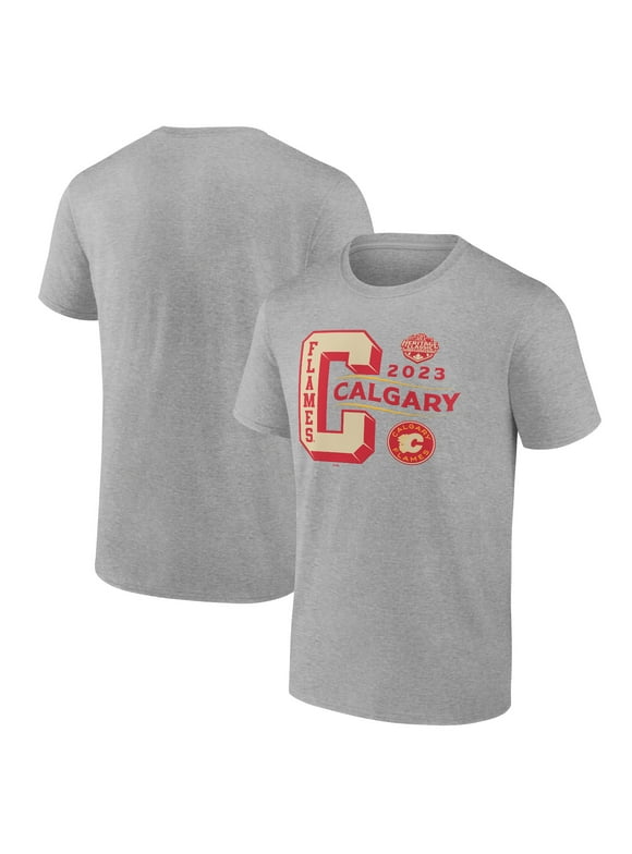 Men's Fanatics Branded  Heather Gray Calgary Flames 2023 NHL Heritage Classic Wordmark T-Shirt