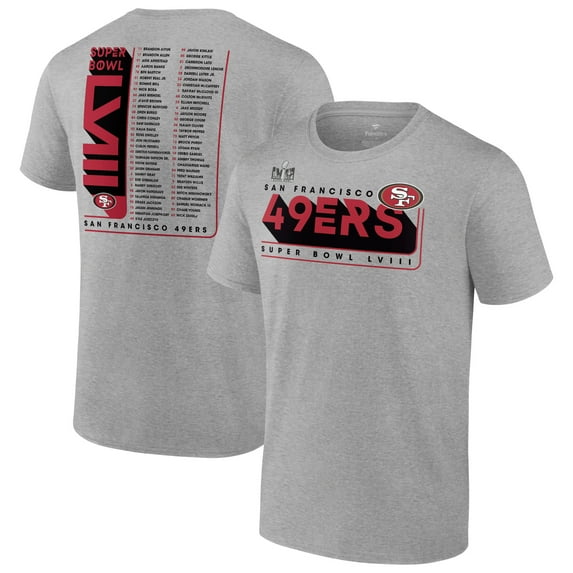 Men's Fanatics Heather Gray San Francisco 49ers 2023 NFC Champions Two-Sided Roster Big & Tall T-Shirt