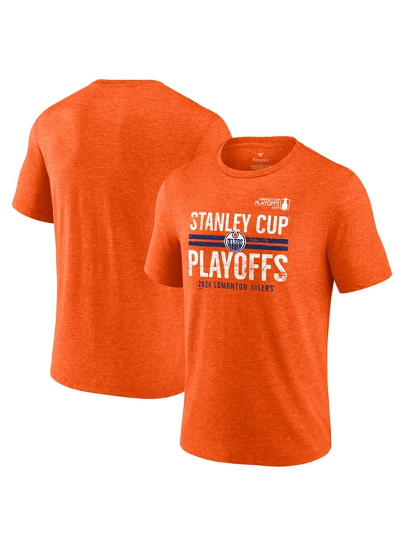 Men's Fanatics Branded  Heather Orange Edmonton Oilers 2024 Stanley Cup Playoffs Crossbar Tri-Blend T-Shirt