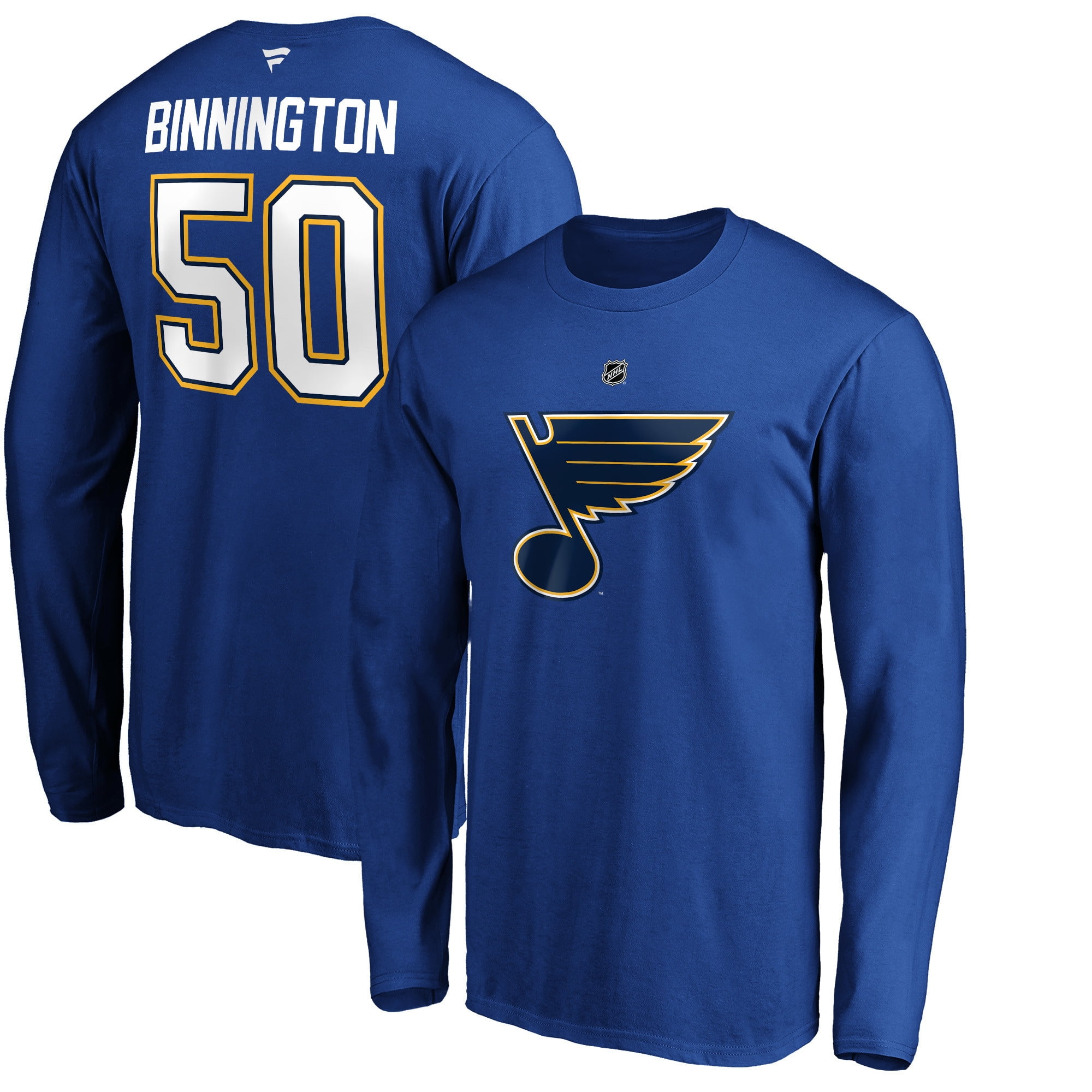 Men's Fanatics Branded Jordan Binnington Blue St. Louis Blues Authentic  Stack Name & Number Long Sleeve T-Shirt