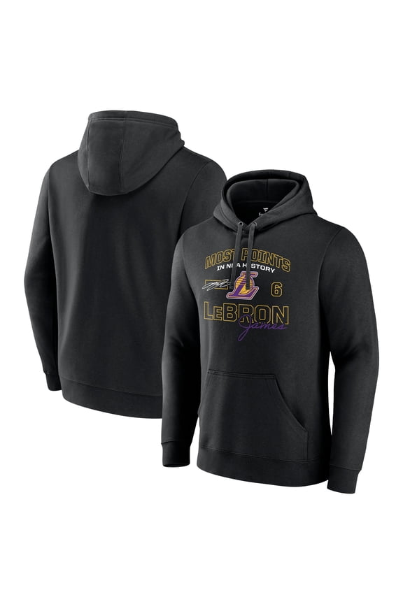 Men's LeBron James Black Los Angeles Lakers Most Points in NBA History Pullover Hoodie