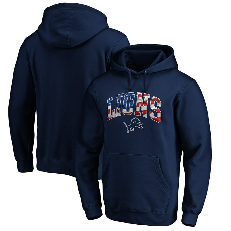 NFL Brand Men s Navy Detroit Lions Banner Wave Fitted Pullover Hoodie Size XL Blue