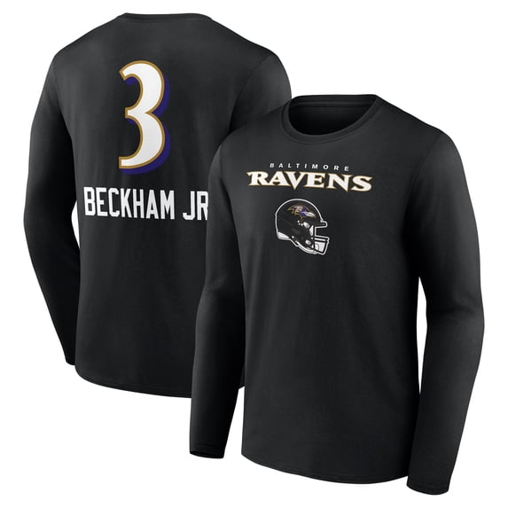 Men's Fanatics Branded Odell Beckham Jr. Black Baltimore Ravens Team Wordmark Player Name & Number Long Sleeve T-Shirt