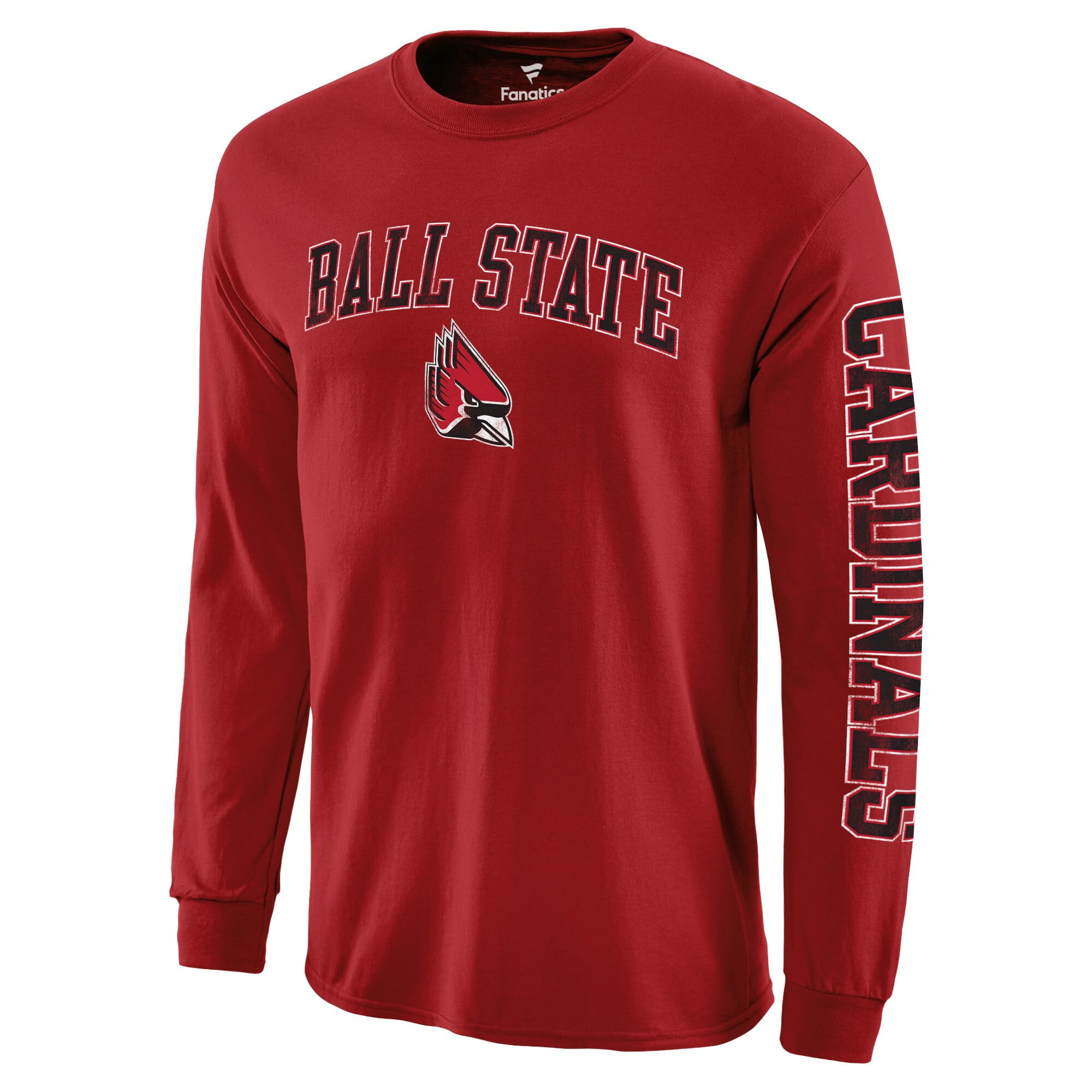 Men's Fanatics Branded Red Ball State Cardinals Distressed Arch Over Logo Long  Sleeve T-Shirt 