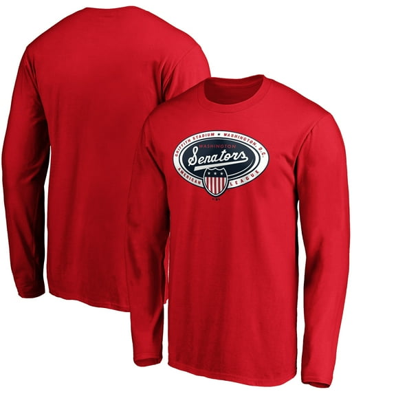 Men's Red Washington Senators Cooperstown Collection Huntington Logo Long Sleeve T-Shirt
