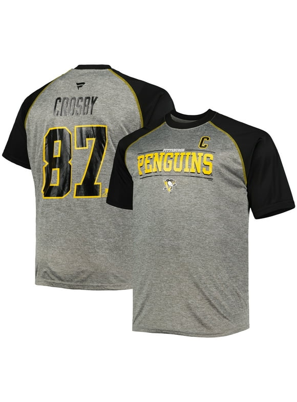 Men's Fanatics Branded Sidney Crosby Heather Gray/Black Pittsburgh Penguins Big & Tall Contrast Raglan Name & Number