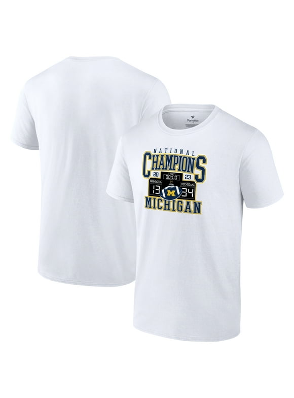 Men's Fanatics Branded White Michigan Wolverines College Football Playoff 2023 National Champions Scoreboard T-Shirt