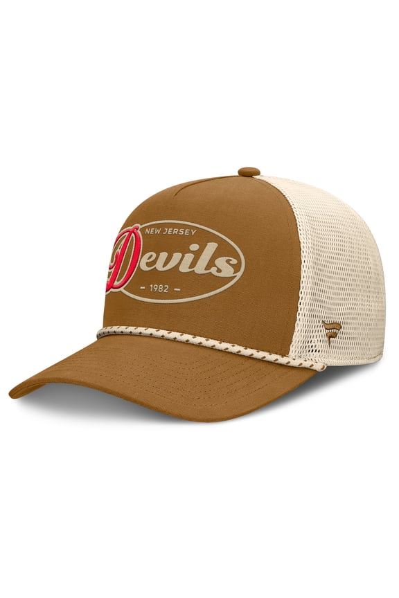 Men's Fanatics Brown/Cream New Jersey Devils Heritage Fetch A-Frame Trucker Adjustable Hat
