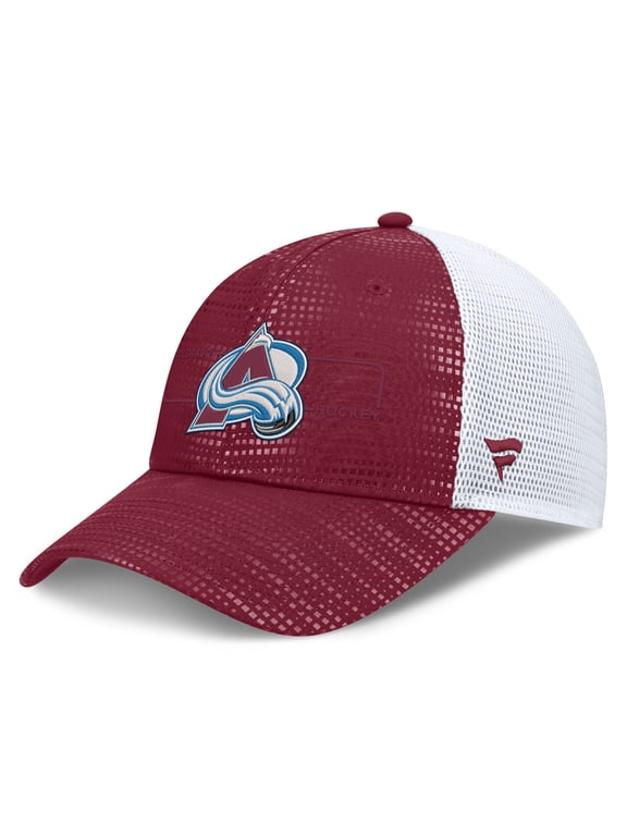Men's Fanatics Burgundy Colorado Avalanche Authentic Pro Rink Boxed Logo Trucker Hat