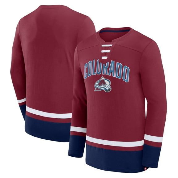 Men's Fanatics Burgundy Colorado Avalanche Back Pass Lace-Up Long Sleeve T-Shirt