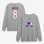 Men's Fanatics Cale Makar Gray Colorado Avalanche Authentic Stack Name & Number Long Sleeve T-Shirt