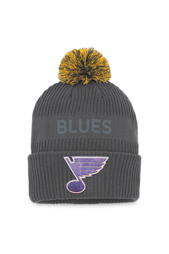 Men's Fanatics Charcoal St. Louis Blues Authentic Pro Home Ice Cuffed Knit Hat with Pom