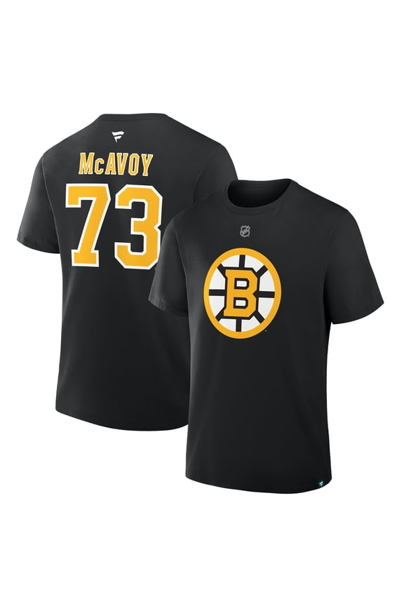 Men's Fanatics Charlie McAvoy Black Boston Bruins Authentic Stack Name & Number T-Shirt