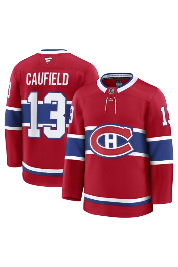 Men's Fanatics Cole Caufield Red Montreal Canadiens Home Premium Jersey