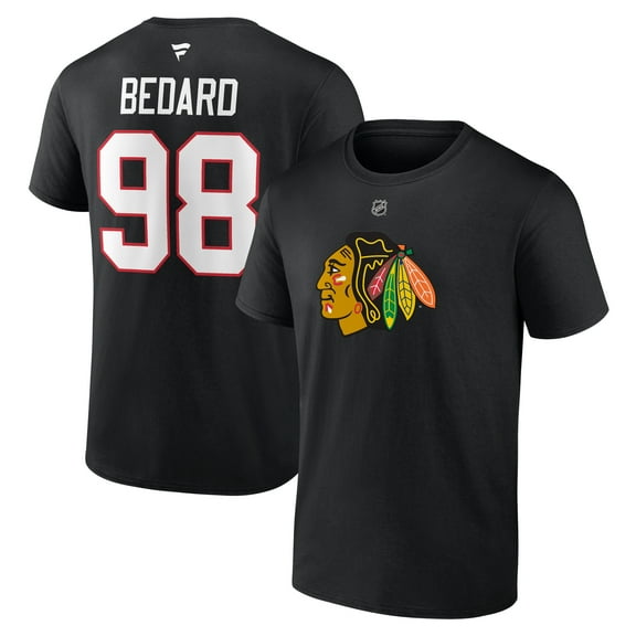 Men's Fanatics Connor Bedard Black Chicago Blackhawks Authentic Stack Name & Number T-Shirt