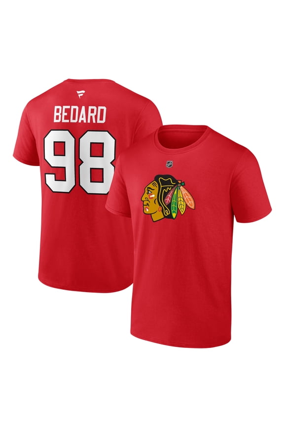 Men's Fanatics Connor Bedard Red Chicago Blackhawks Authentic Stack Name & Number T-Shirt