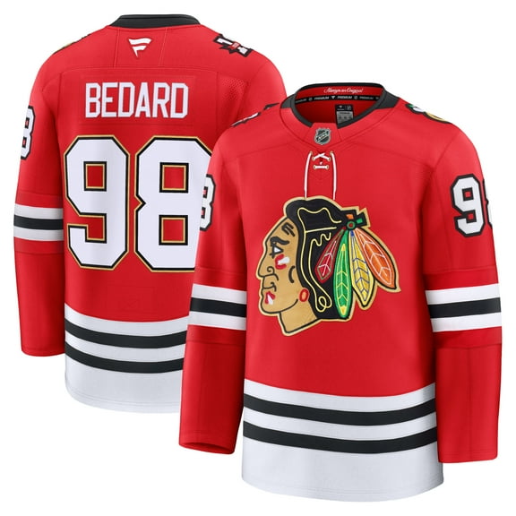 Men's Fanatics Connor Bedard Red Chicago Blackhawks Centennial Premium Player Jersey