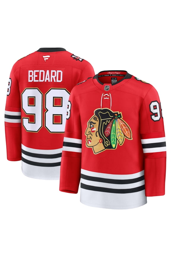 Men's Fanatics Connor Bedard Red Chicago Blackhawks Centennial Premium Player Jersey