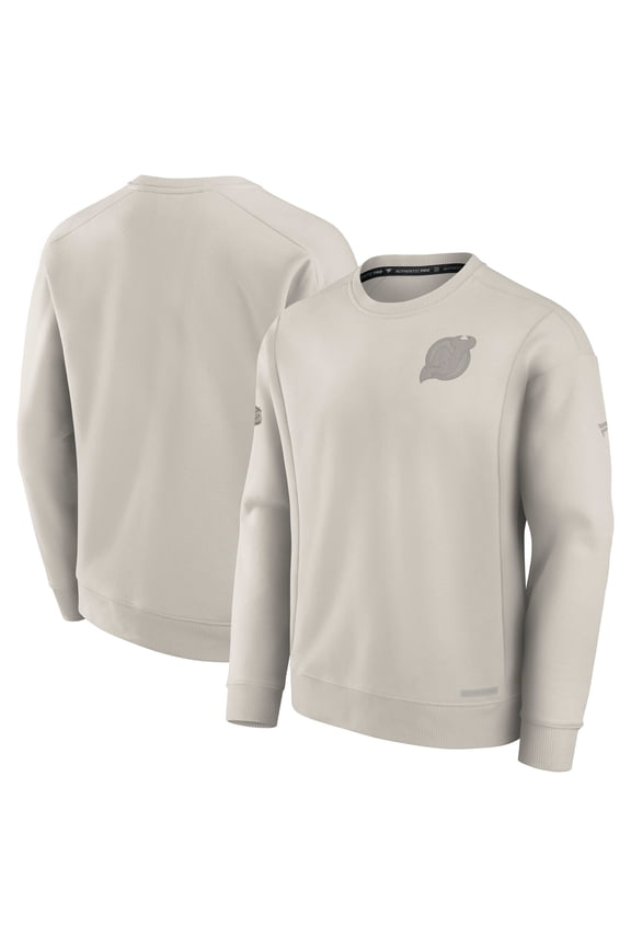 Men's Fanatics Cream New Jersey Devils Authentic Pro Road Fleece Pullover Sweatshirt