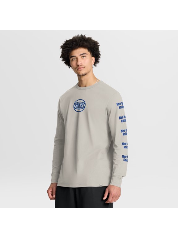 Men's Fanatics Cream New York Knicks Crossover Collection Ball Screen Action Premium Long Sleeve T-Shirt