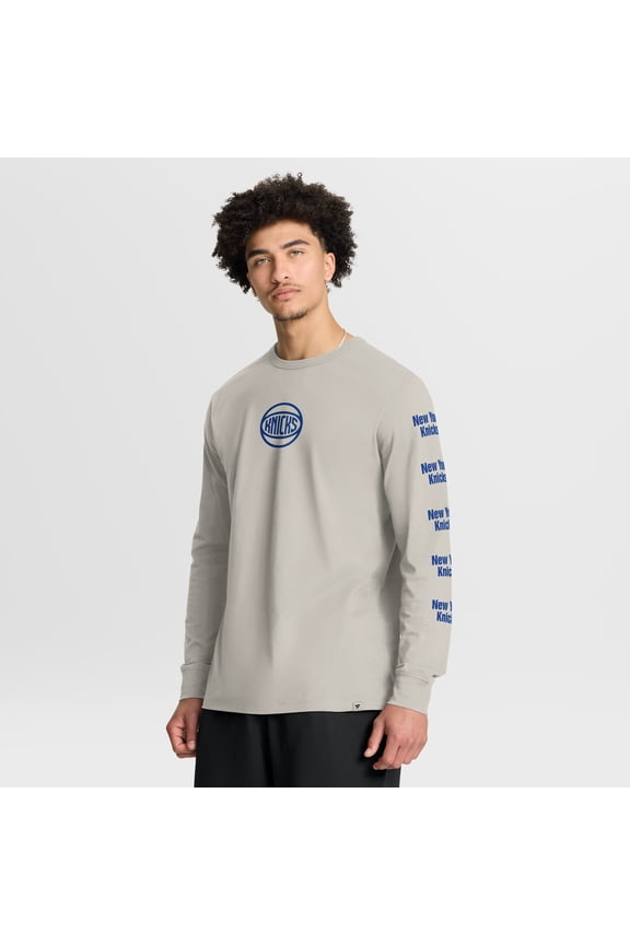 Men's Fanatics Cream New York Knicks Crossover Collection Ball Screen Action Premium Long Sleeve T-Shirt