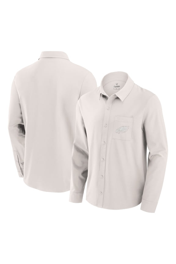 Men's Fanatics Cream Philadelphia Eagles Front Office Long Sleeve Button-Up Shirt