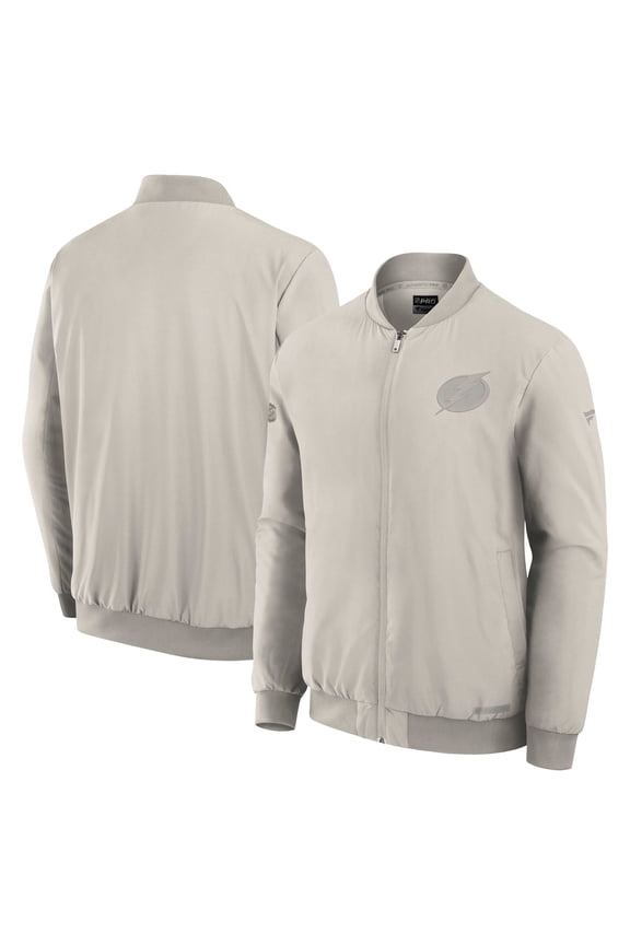 Men's Fanatics Cream Tampa Bay Lightning Authentic Pro Road Full-Zip Bomber Jacket