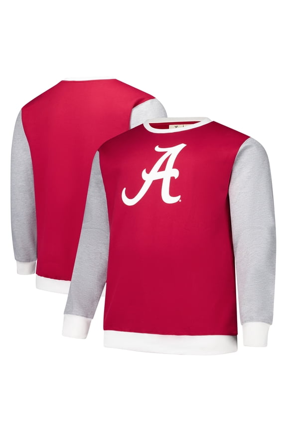 Men's Fanatics Crimson Alabama Crimson Tide Contrast Sleeve Large Chest Big & Tall Pullover Sweatshirt