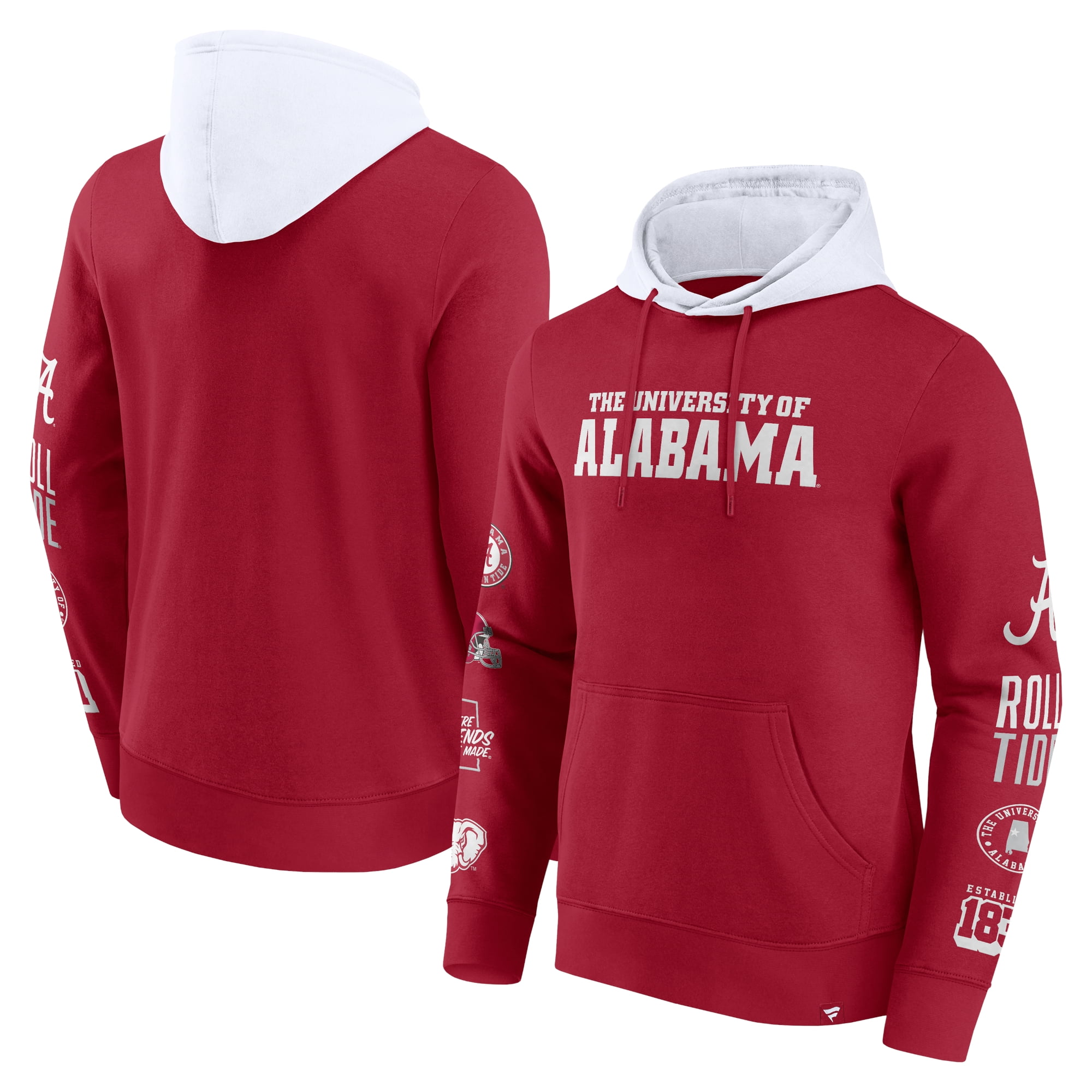 Men s Fanatics Crimson White Alabama Crimson Tide Color Block Badge Fleece Pullover Hoodie Walmart