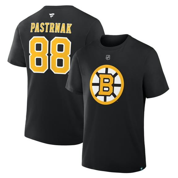 Men's Fanatics David Pastrnak Black Boston Bruins Authentic Stack Name & Number T-Shirt
