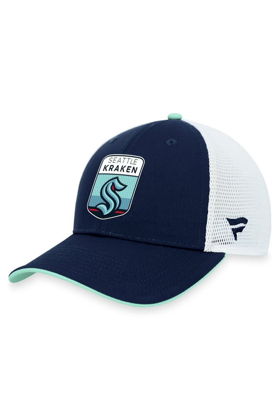Men's Fanatics Deep Sea Blue Seattle Kraken 2023 NHL Draft On Stage Trucker Adjustable Hat