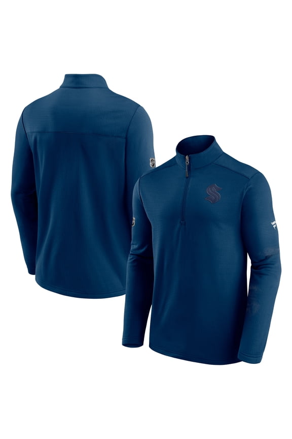 Men's Fanatics Deep Sea Blue Seattle Kraken Authentic Pro Travel and Training Quarter-Zip Jacket