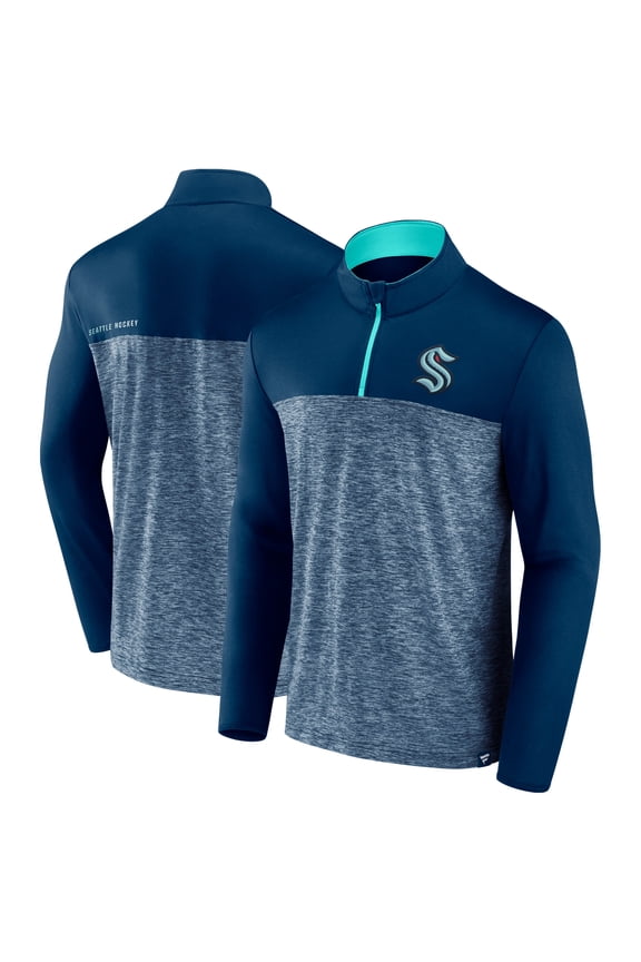 Men's Fanatics Deep Sea Blue Seattle Kraken Iconic Defender Quarter-Zip Jacket