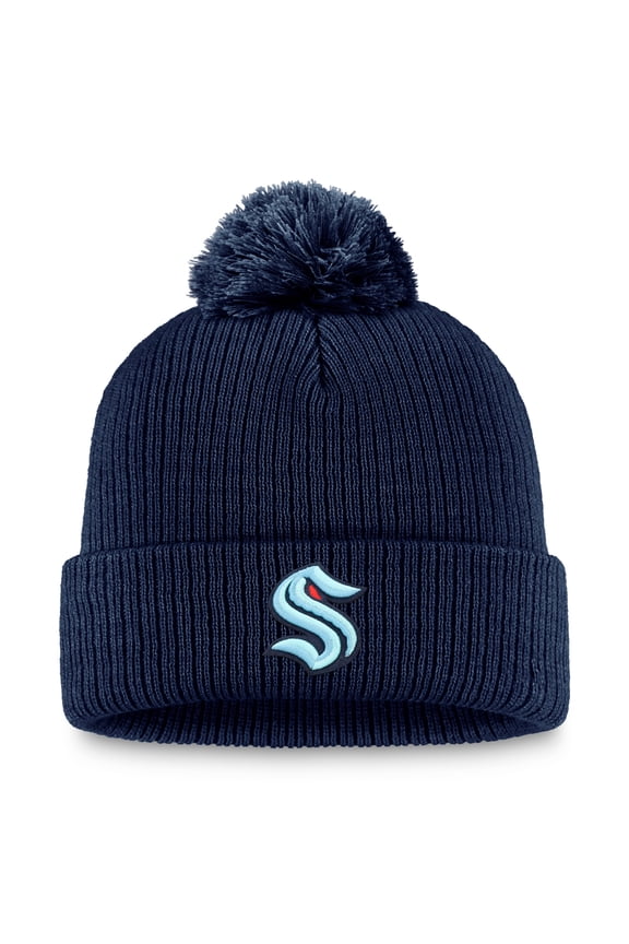 Men's Fanatics Deep Sea Blue Seattle Kraken Primary Logo Cuffed Knit Hat with Pom