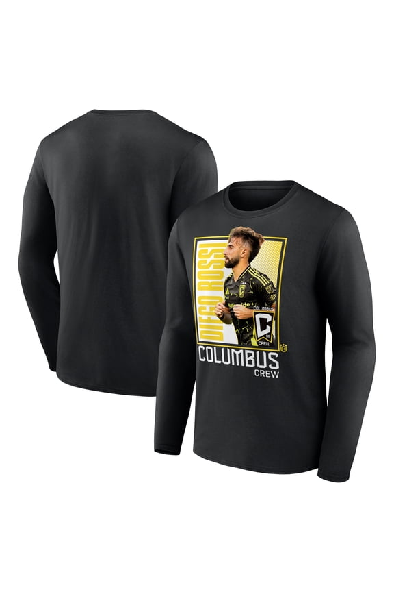 Men's Fanatics Diego Rossi Black Columbus Crew Player Program Long Sleeve T-Shirt