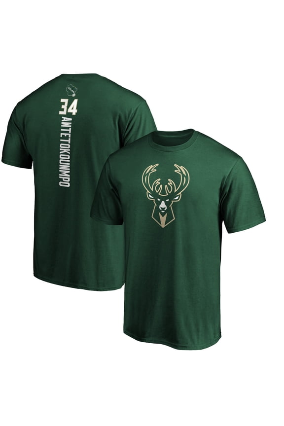 Men's Fanatics Giannis Antetokounmpo Hunter Green Milwaukee Bucks Playmaker Name & Number T-Shirt