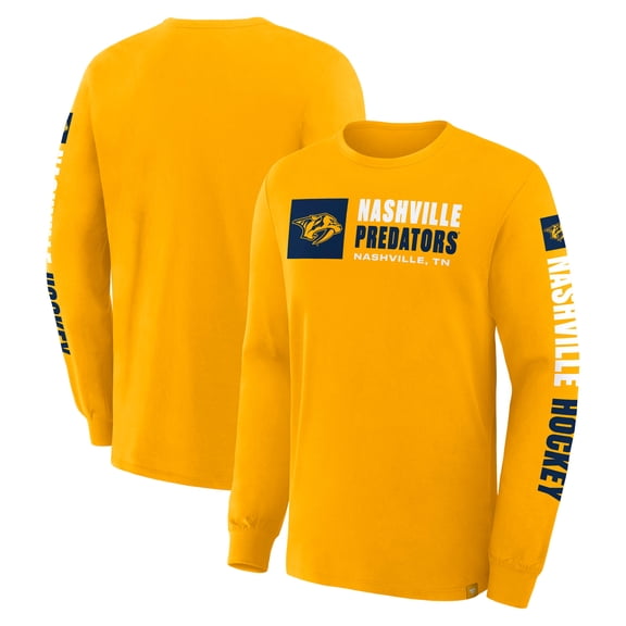 Men's Fanatics Gold Nashville Predators Goal Crease Legacy Long Sleeve T-Shirt