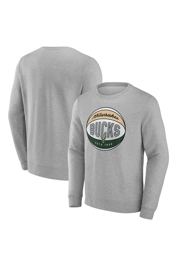 Men's Fanatics Gray Milwaukee Bucks True Classics Hard Color Fleece Pullover Sweatshirt