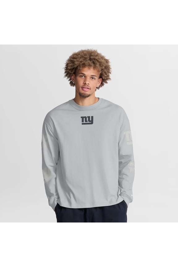 Men's Fanatics Gray New York Giants Oversized Type Play Long Sleeve T-Shirt