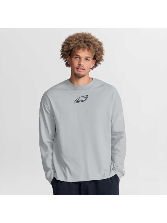 Men's Fanatics Gray Philadelphia Eagles Oversized Type Play Long Sleeve T-Shirt