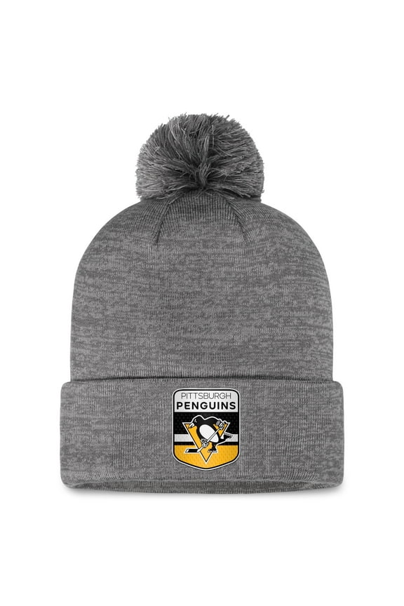 Men's Fanatics  Gray Pittsburgh Penguins Authentic Pro Home Ice Cuffed Knit Hat with Pom