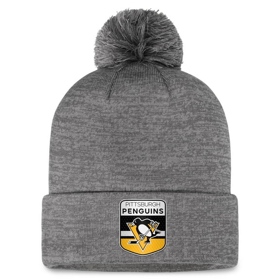Men's Fanatics Gray Pittsburgh Penguins Authentic Pro Home Ice Cuffed Knit Hat with Pom