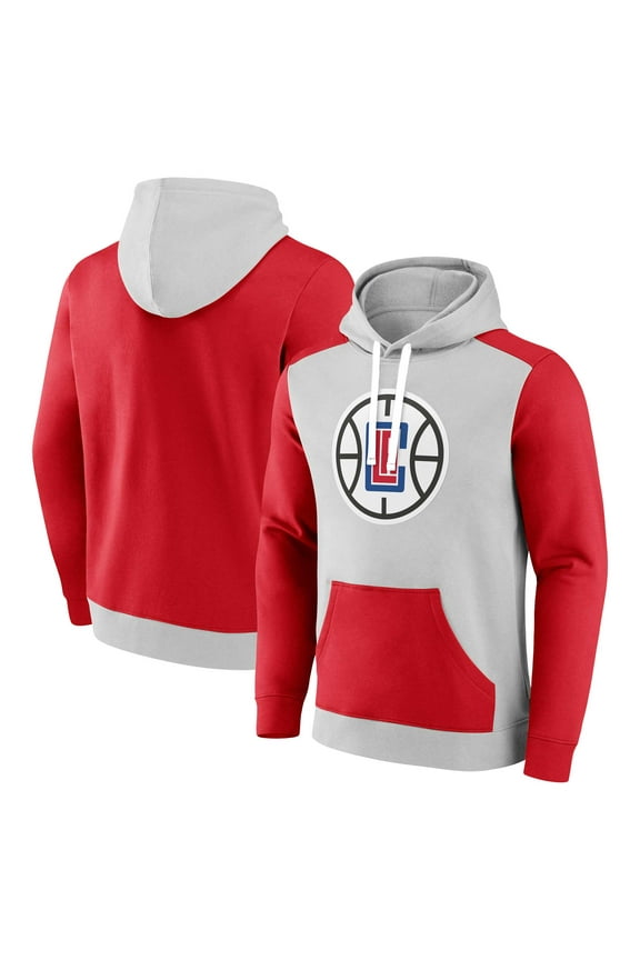 Men's Fanatics Gray/Red LA Clippers Arctic Colorblock Pullover Hoodie