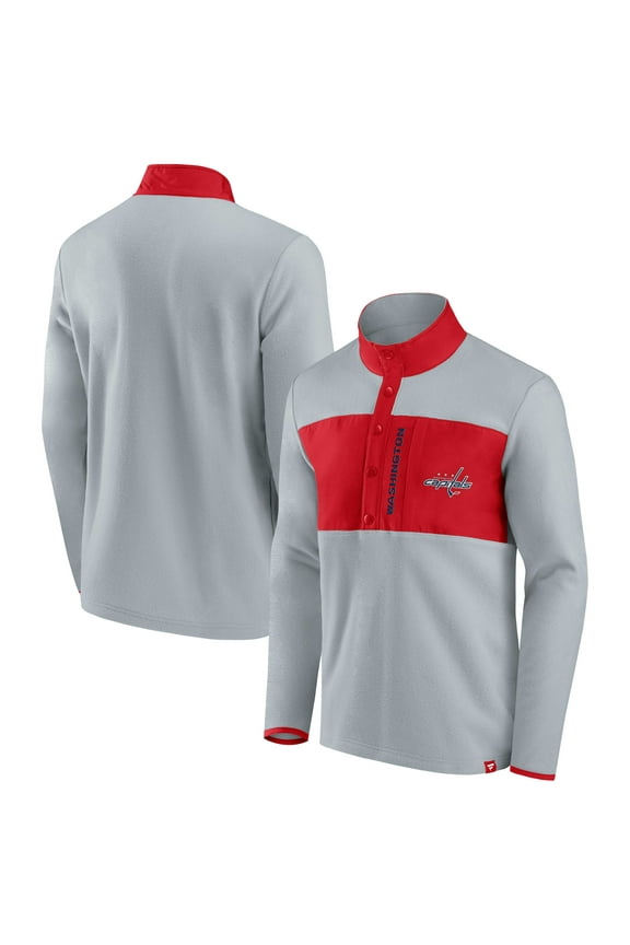 Men's Fanatics Gray/Red Washington Capitals Hockey Polar Fleece Quarter-Snap Jacket