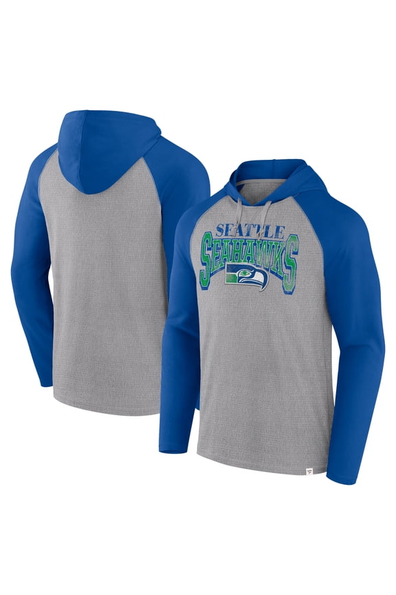 Men's Fanatics Gray/Royal Seattle Seahawks Under Center Long Sleeve Hoodie T-Shirt