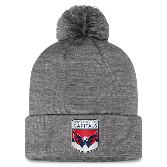 Men's Fanatics Gray Washington Capitals Authentic Pro Home Ice Cuffed Knit Hat with Pom