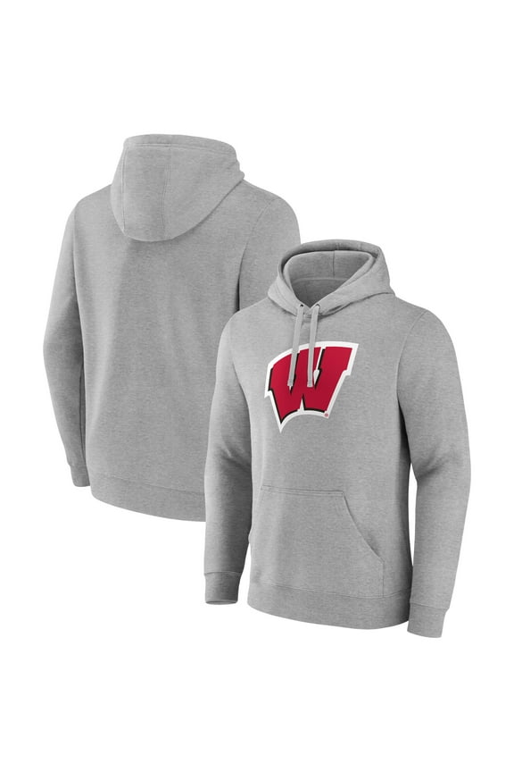 Men's Fanatics Gray Wisconsin Badgers Primary Logo Pullover Hoodie
