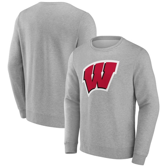 Men's Fanatics Gray Wisconsin Badgers Applique Fleece Pullover Sweatshirt