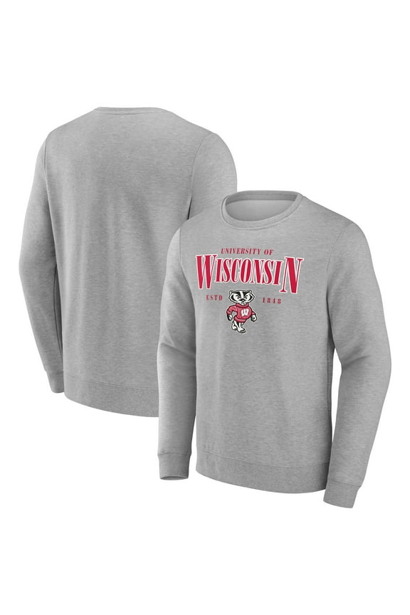 Men's Fanatics Gray Wisconsin Badgers True Classics Act Fast Fleece Pullover Sweatshirt